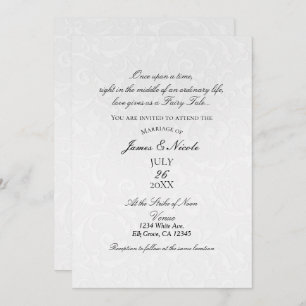 Princess White Damask Storybook Elegant Wedding Invitation