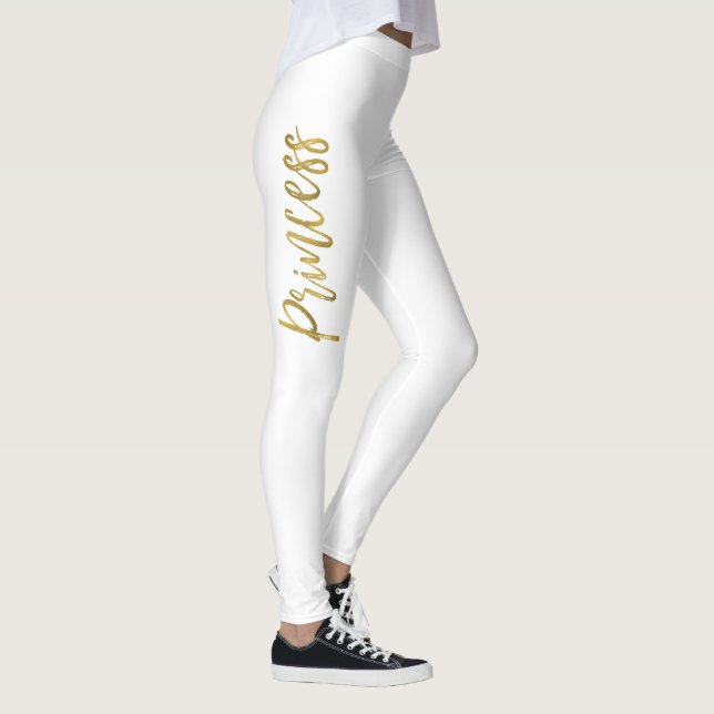 Princess White & Gold Faux Foil Yoga Pants (Right)