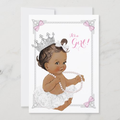 Princess White Tutu Pink Pearl Ethnic Baby Shower Invitation
