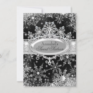 Princess Winter Wonderland Black Sweet 16 Invite