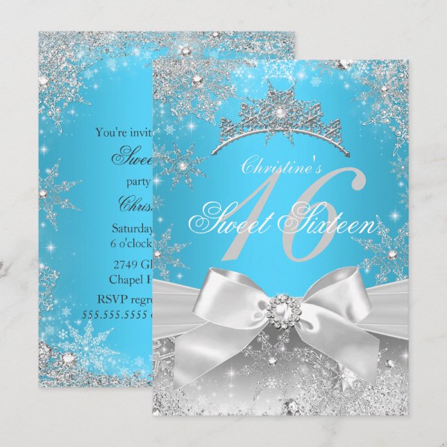 Princess Winter Wonderland Blue Sweet 16 Invitation (Front/Back)
