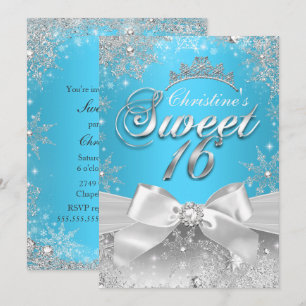Princess Winter Wonderland Blue Sweet 16 Invite