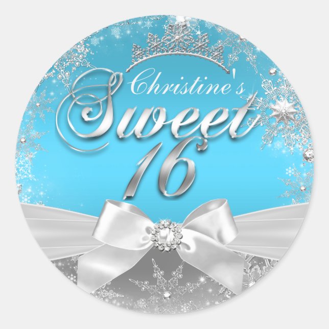 Princess Winter Wonderland Blue Sweet 16 Sticker (Front)