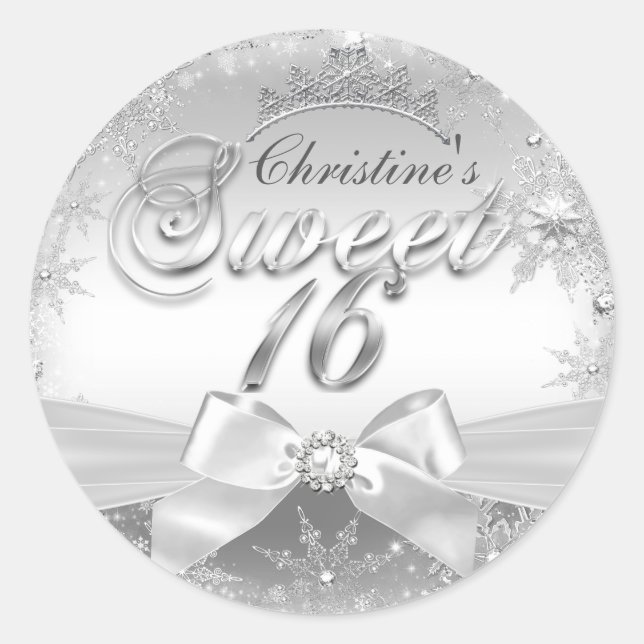 Princess Winter Wonderland Silver Sweet 16 Sticker (Front)