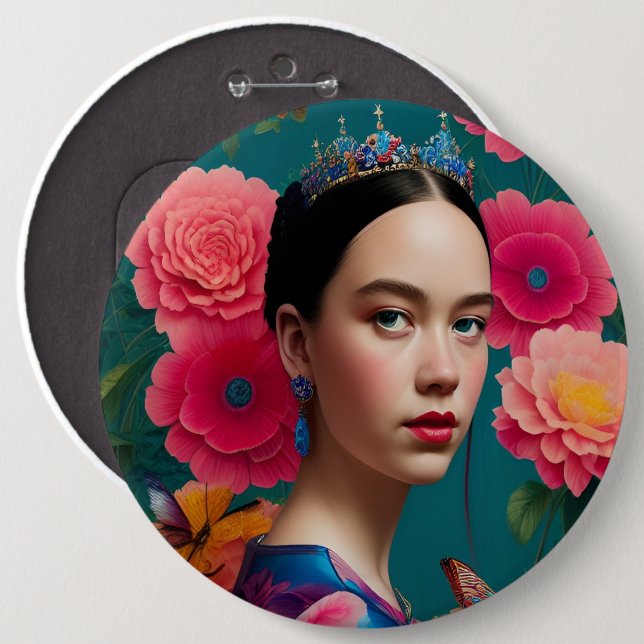 Princess with a blue tiara button (Front & Back)