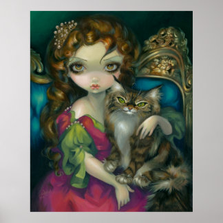 Princess with a Maine Coon Cat ART PRINT rococo