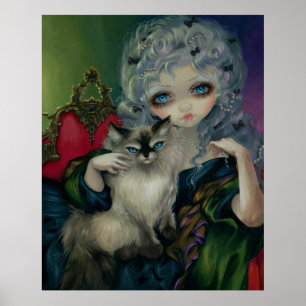 Princess with a Ragdoll Cat ART PRINT rococo