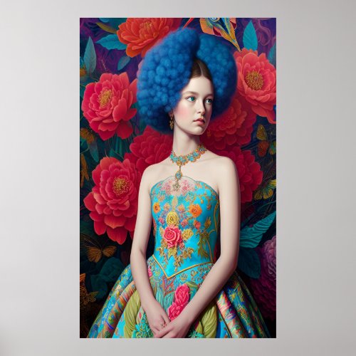 Princess with blue decorative dress poster