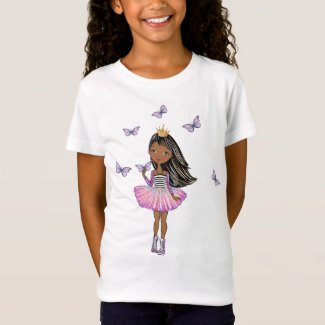 Princess with Brown Skin Color, Purple Butterflies T-Shirt