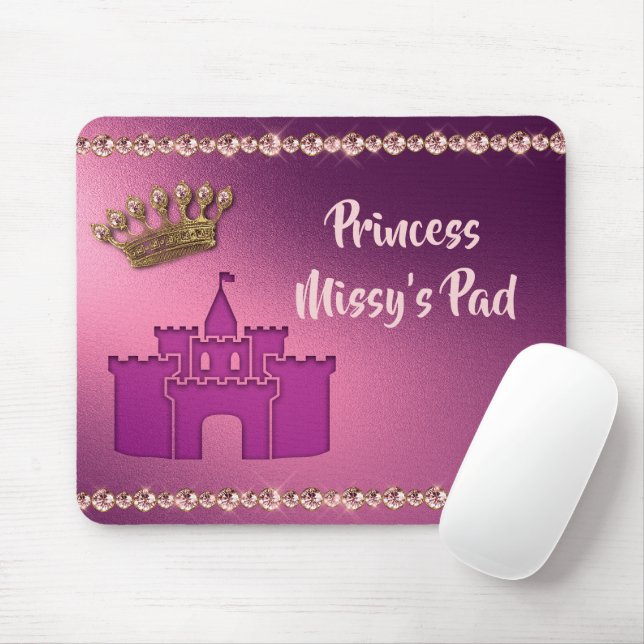 Princess with Castle, Crown & Jewels Personalize Mouse Pad (With Mouse)