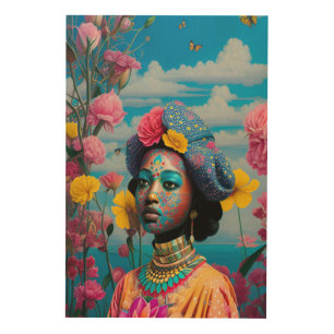 Princess with colorful face paint wood wall art
