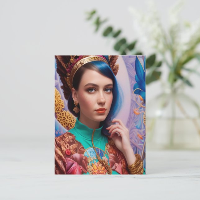 Princess with decorative teal outfit postcard (Standing Front)