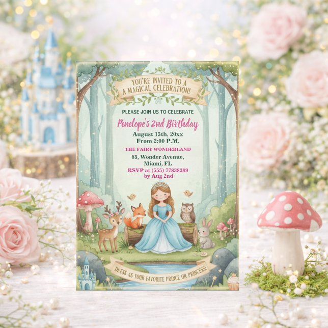 Princess with Forest Animals 2nd Birthday Party Invitation (Creator Uploaded)