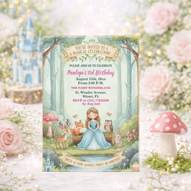 Princess with Forest Animals 3rd Birthday Party Invitation (Creator Uploaded)