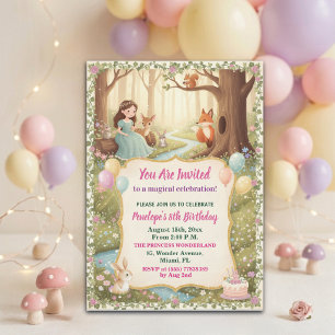 Princess with Forest Animals 8th Birthday Party Invitation