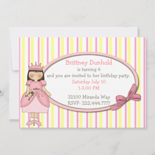 Princess with Frog Birthday Party Invitation