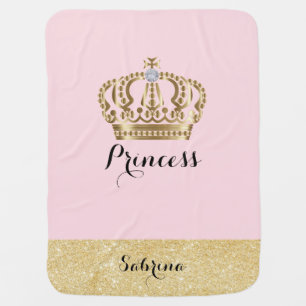 Princess with Gold Crown with Diamond - Baby Girl Receiving Blanket