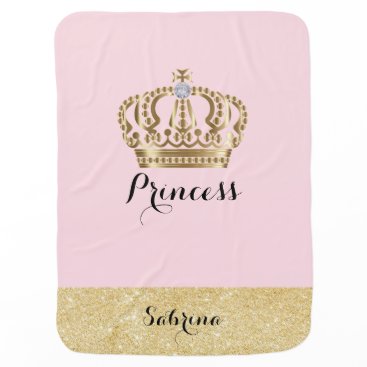 Princess with Gold Crown with Diamond - Baby Girl Receiving Blanket