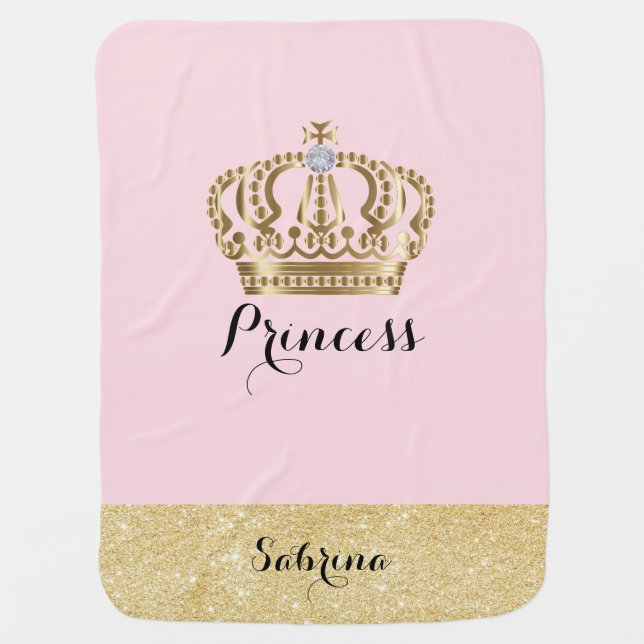 Princess with Gold Crown with Diamond - Baby Girl Receiving Blanket (Front)