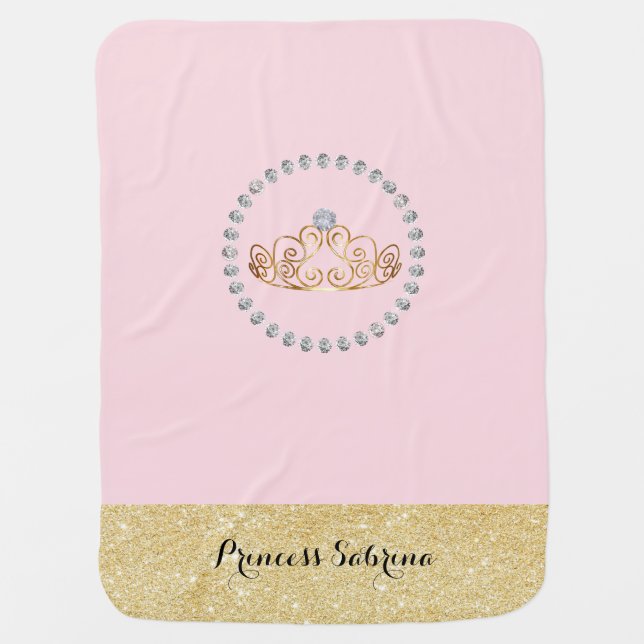 Princess with Gold Tiara with Diamond - Baby Girl Swaddle Blanket (Front)