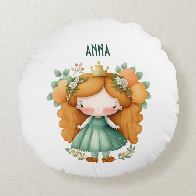 Princess with oranges and flowers round pillow (Front)