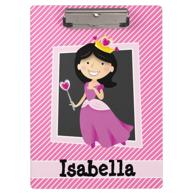 Princess with Purple Dress; Pink & White Stripes Clipboard (Front)