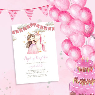 Princess with Unicorn Watercolor Birthday Invitation