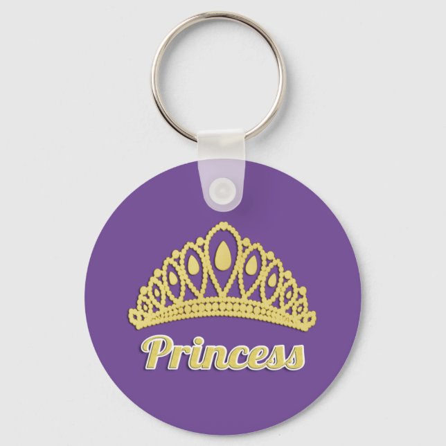Princess Word Art Golden Crown Gorgeous Keychain (Front)