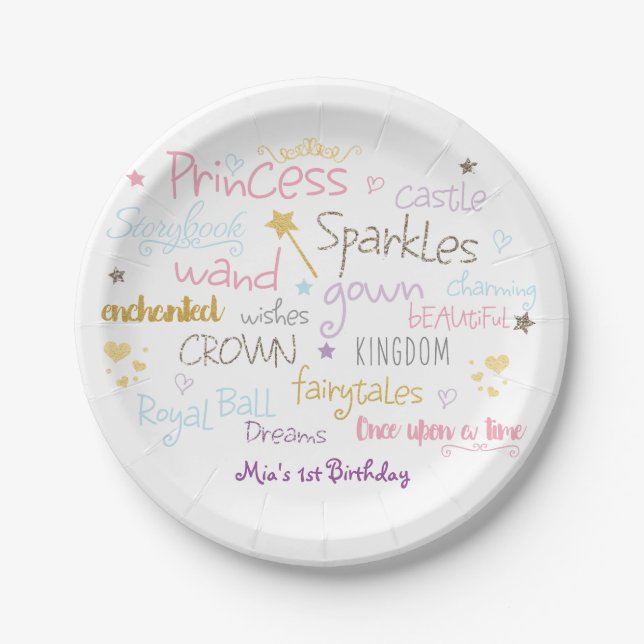 PRINCESS Words Cute Birthday Party Plates (Front)