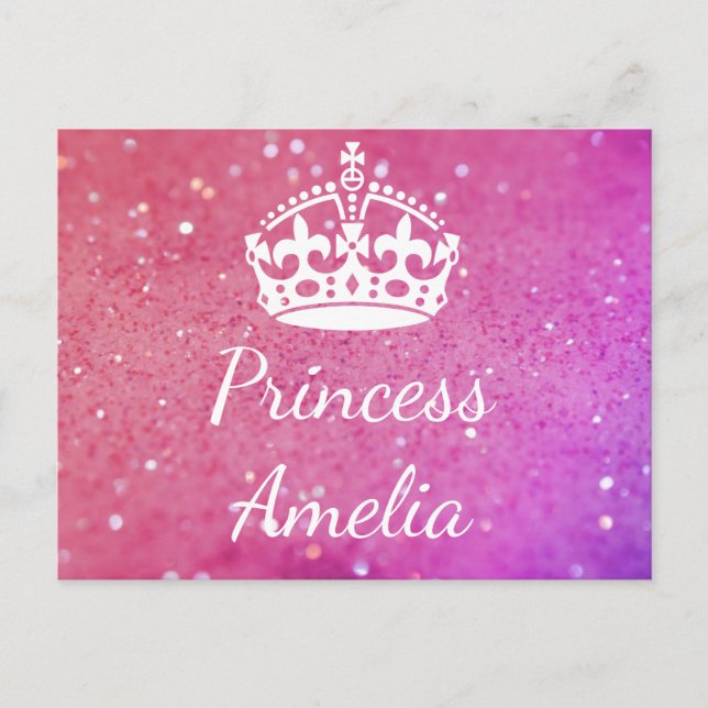 Princess (Your Name) Crown Pink Bokeh Postcard (Front)