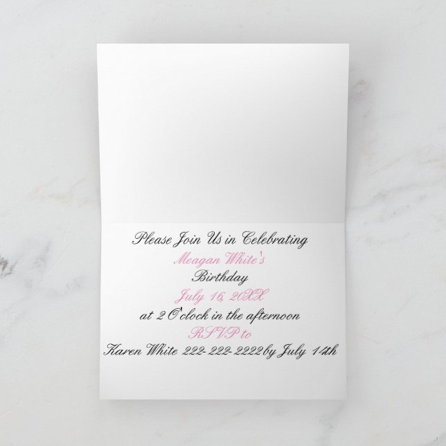 Princess Zebra Print Invitation (Inside)