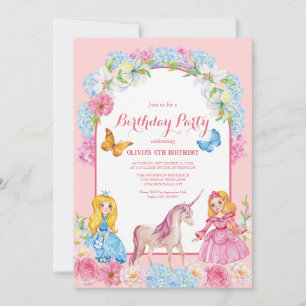 Princesses and a Unicorn Birthday Invitation