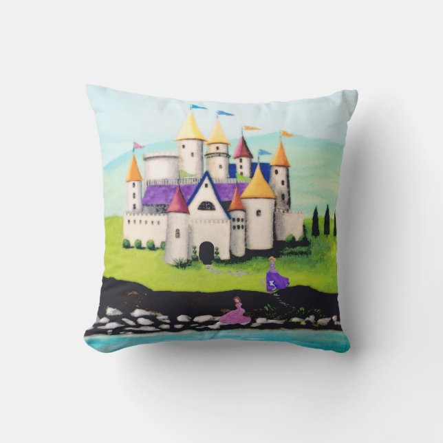 Princesses and Castle Throw Pillow (Front)
