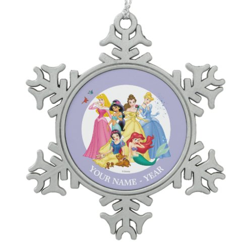 Princesses | Birds and Animals Add Your Name Snowflake Pewter Christmas Ornament
