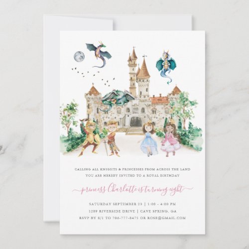 Princesses Knights  Dragons Fairy Tale Birthday Invitation