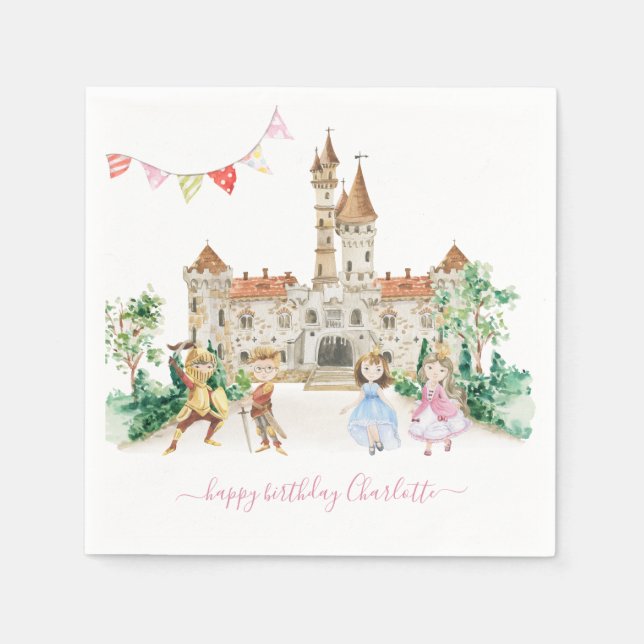 Princesses, Knights & Dragons Fairy Tale Birthday Napkins (Front)