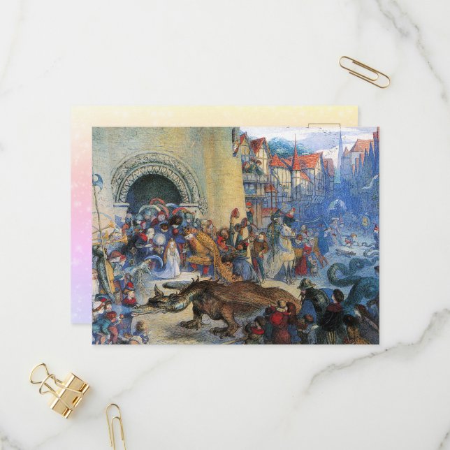 Princess's Birthday Dragon Invitation Postcard (Front/Back In Situ)