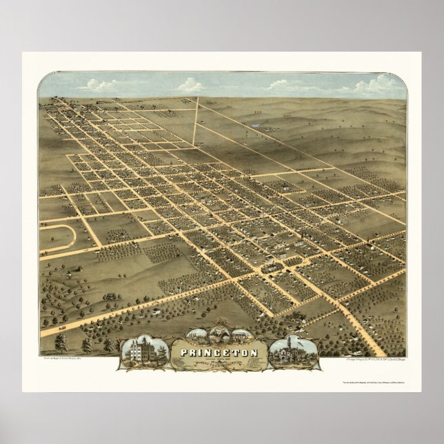 Princeton, IL Panoramic Map - 1870 Poster (Front)