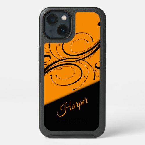 Princeton Orange and Black Scroll Accent Personal iPhone 13 Case