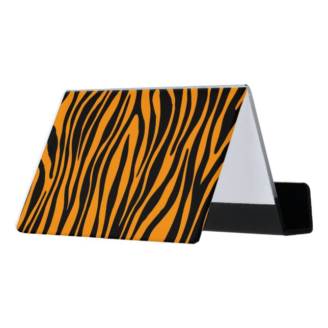 Princeton Orange Zebra Print Desk Business Card Holder (Angled Back)