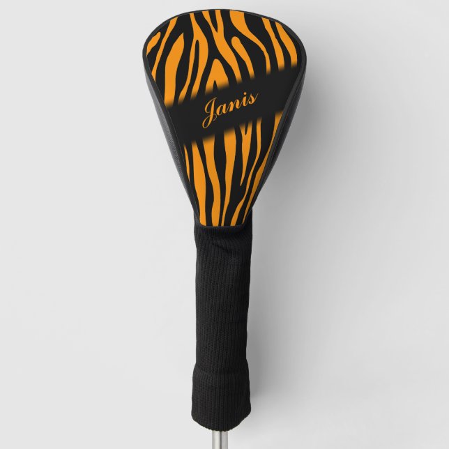 Princeton Orange Zebra Print Personalized Golf Head Cover (Front)