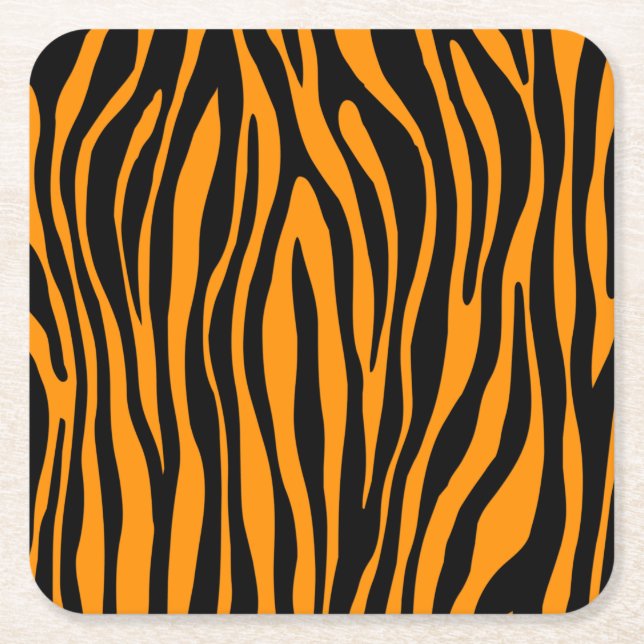 Princeton Orange Zebra Print Square Paper Coaster (Front)