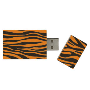 Princeton Orange Zebra Print Wood Flash Drive