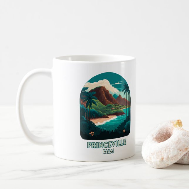 Princeville Kauai Hawaii Beach Mountains Retro Coffee Mug (With Donut)
