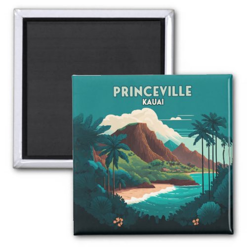 Princeville Kauai Hawaii Beach Mountains Retro Magnet