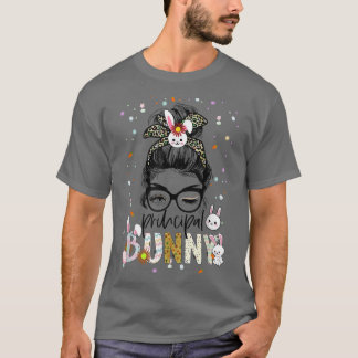 Principal Bunny Leopard Messy Bun School Principal T-Shirt