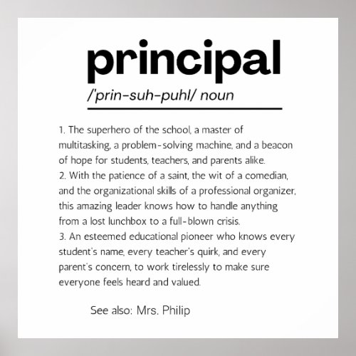 Principal Definition Print Custom Principal Gift Poster