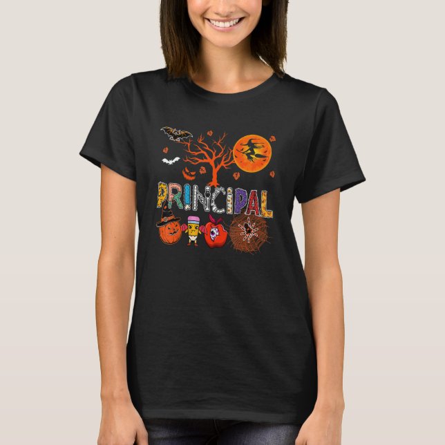 Principal Halloween Zombie Costume Skeleton Scary  T-Shirt (Front)