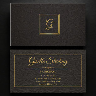 Principal Monogrammed Gold Black Professional Business Card