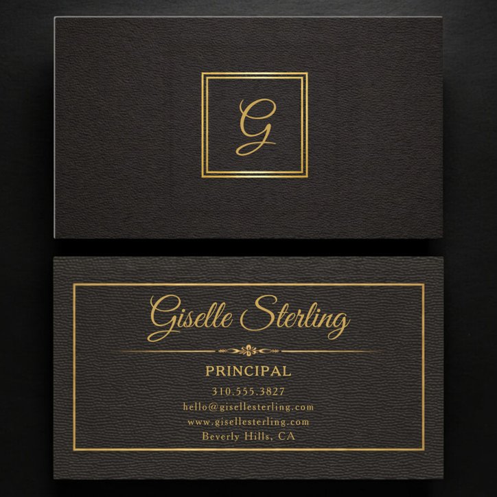 Principal Monogrammed Gold Black Professional Business Card